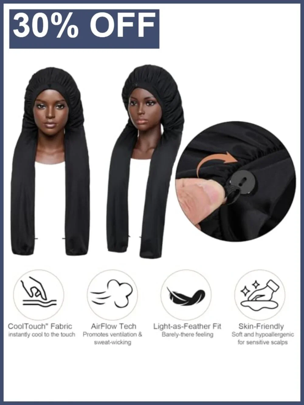 Long Braids Sleeping Bonnet for Women 2 in 1 UV Shield Polyester